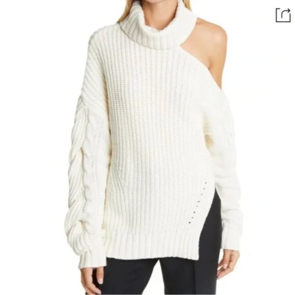 Jonathan Simkhai Aubrey Traveling Cable Knit Sweater One Shoulder NWT Size Small - Picture 1 of 3